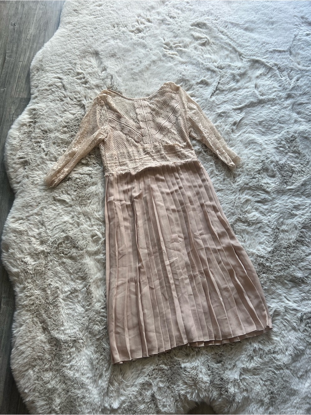 Zara Blush Pink Lace Bodice Pleated Formal Dress